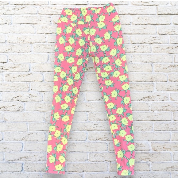 2for$15 3for$20 NEW LuLaRoe One Size Leggings -  Pink w/ yellow flowers - Picture 1 of 3